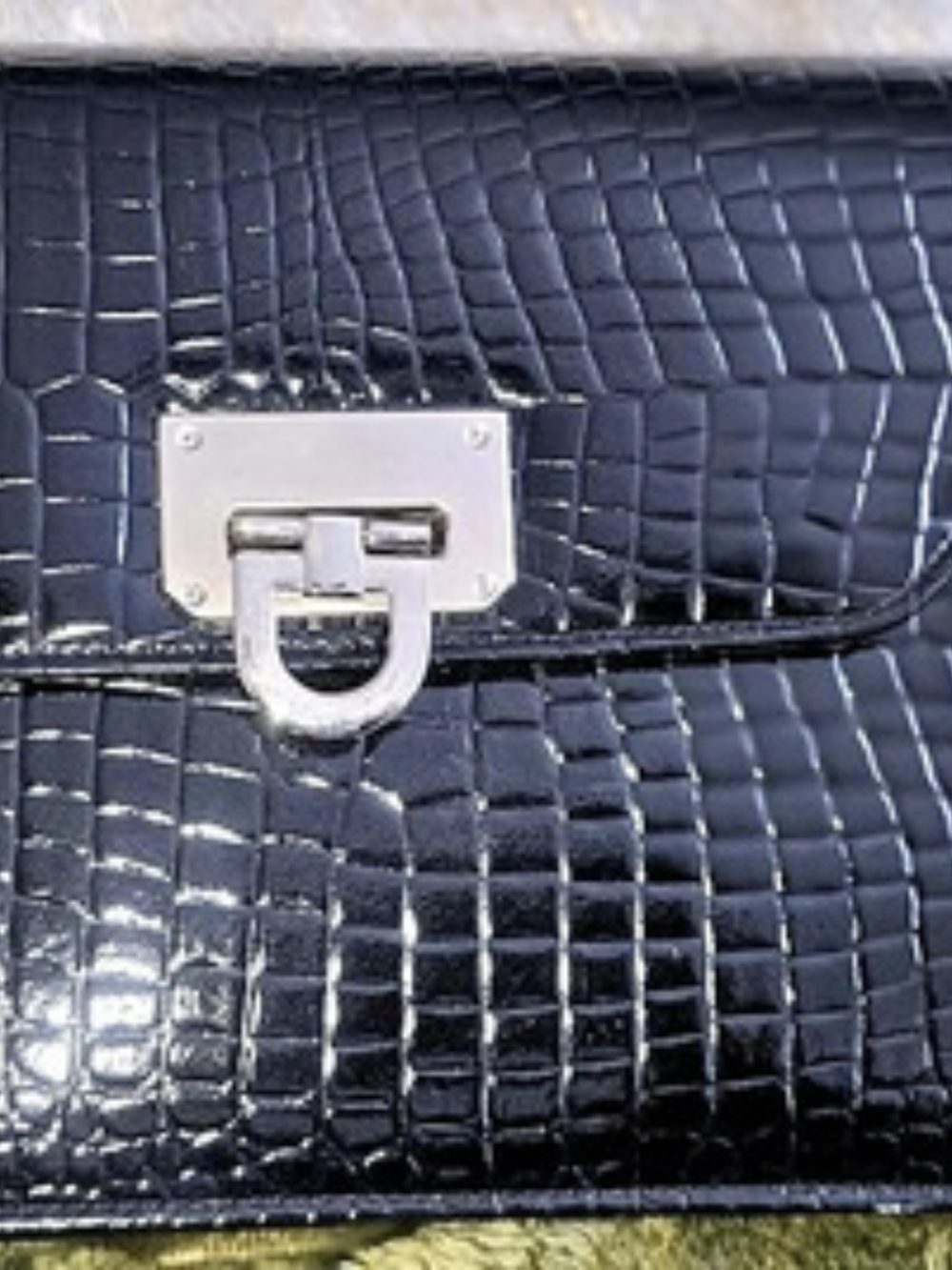 Sasha Black Crocodile-Embossed Shoulder Bag NWT